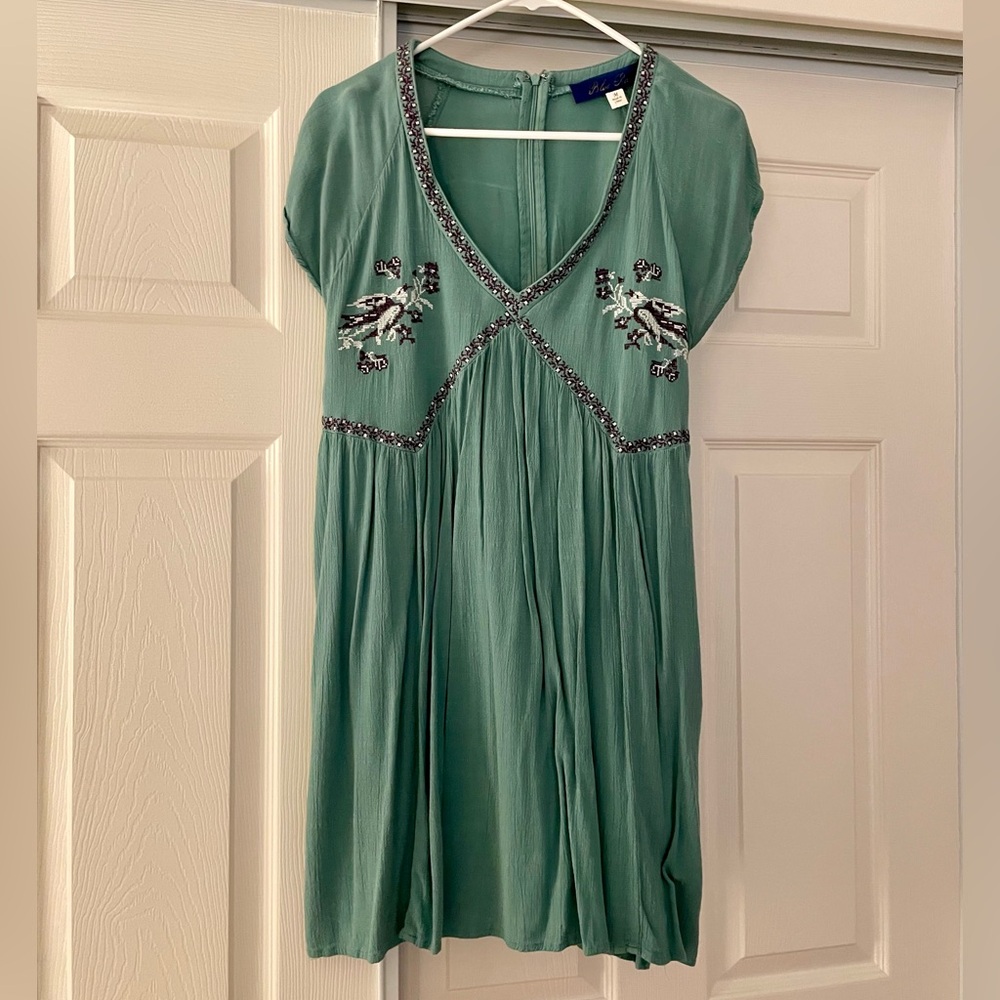 Blue Rain Teal Embroidered Mini Dress